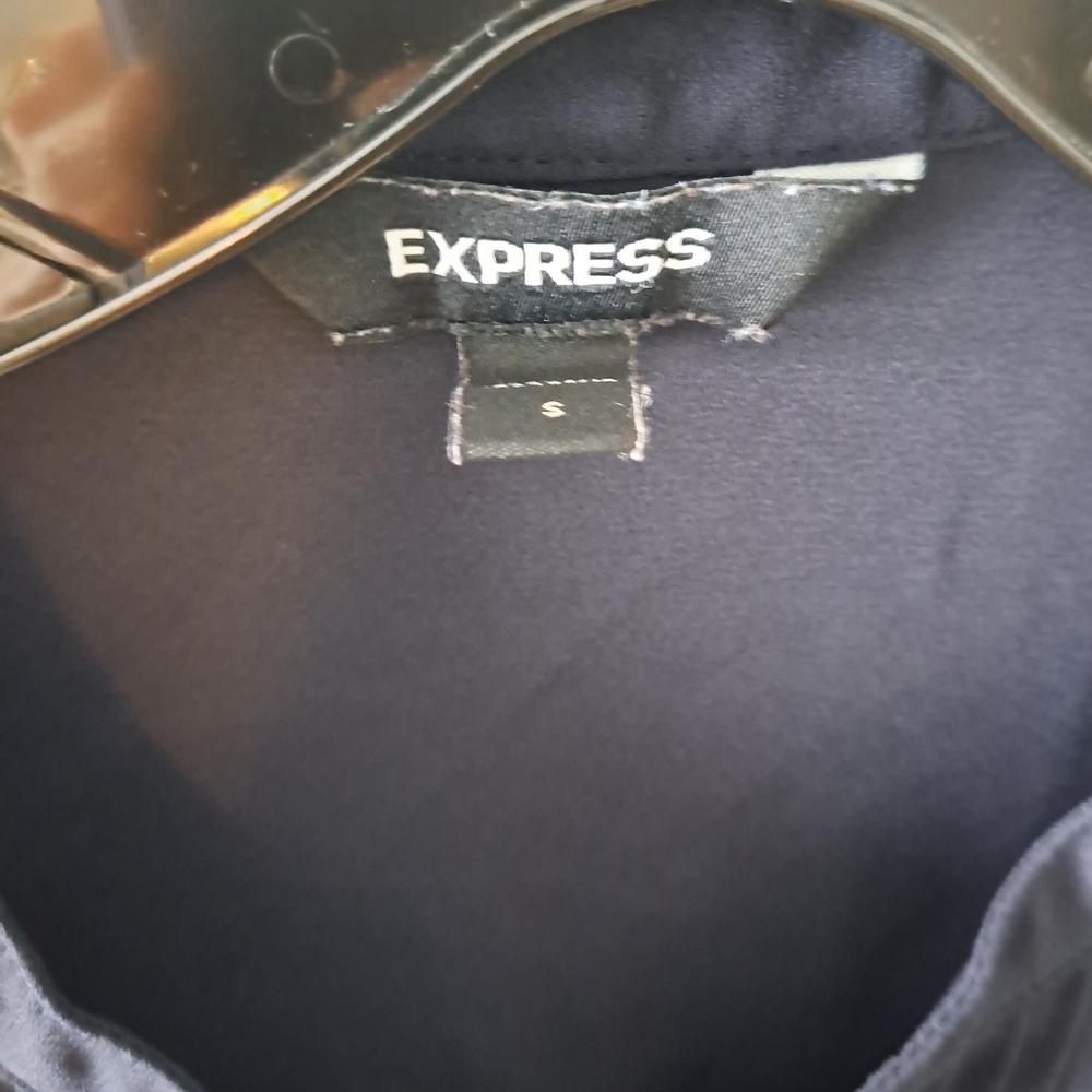 Navy Blue Express Button Up Blouse with Detailed Front - Picture 4 of 6